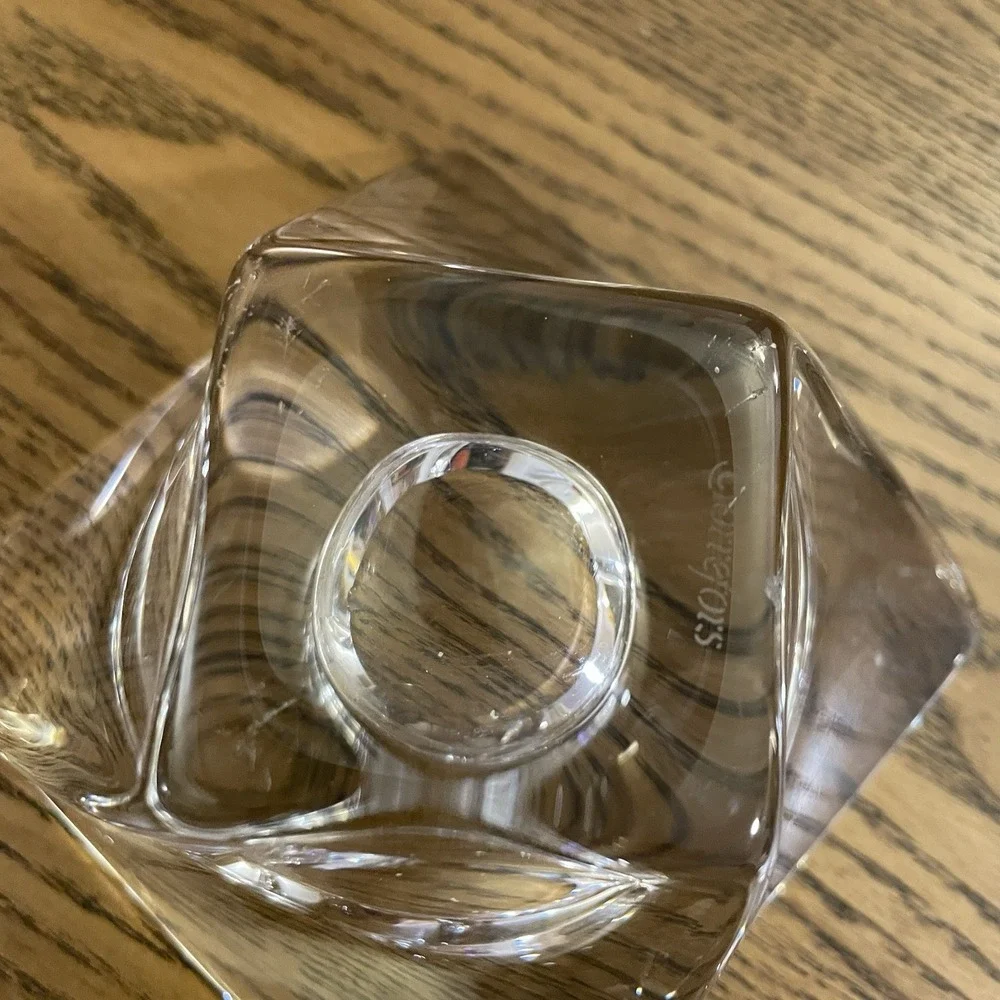 Chunky Tea Light‎ Candle Holder - Orrefors Tornado Jan Johansson Sweden